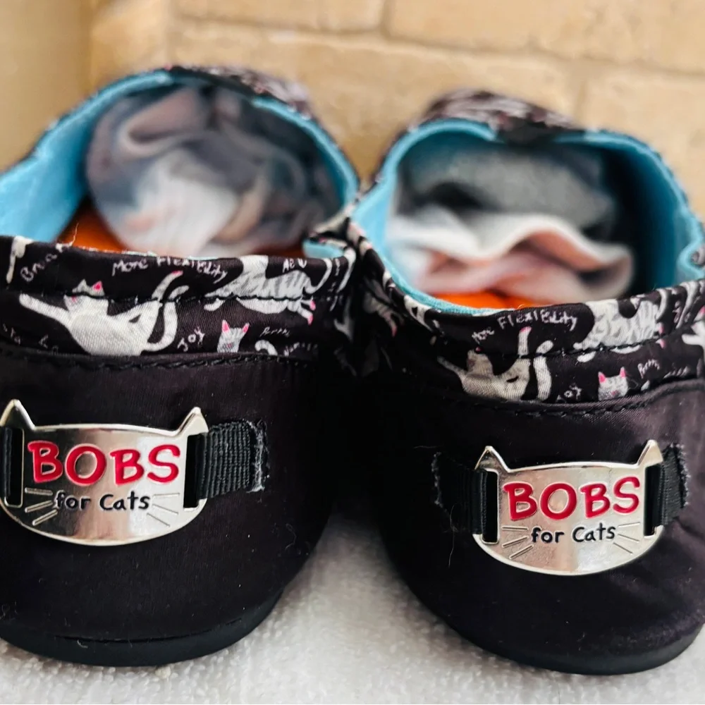 BOBS for Cats by Sketchers Black Cat Print Slip-On Shoes Women’s Size 7 - Picture 4 of 6